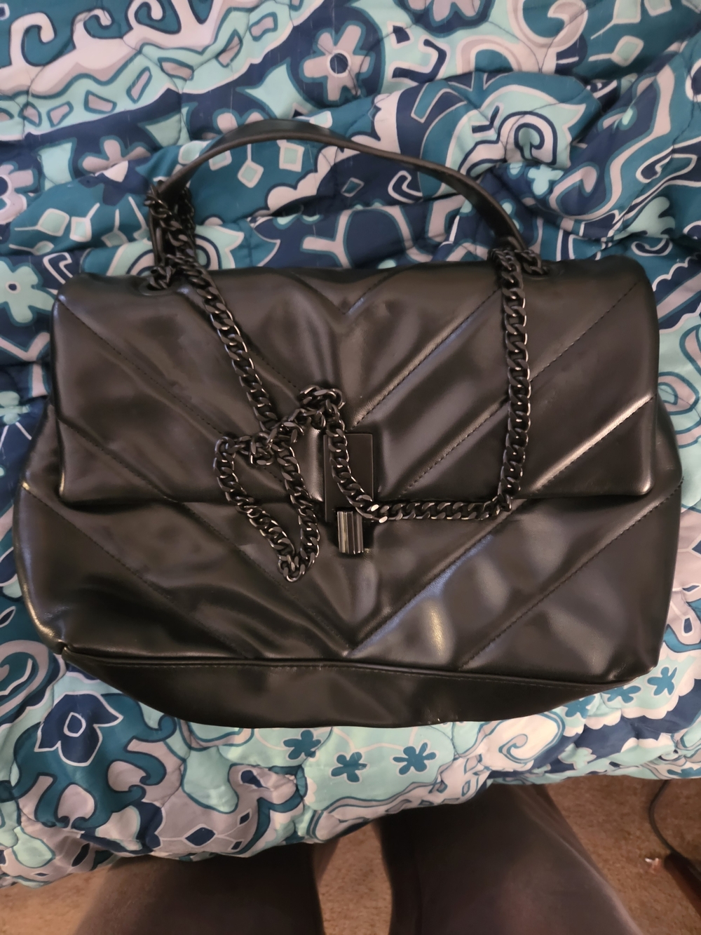 Aldo Black Quilted Shoulder Bag with Chain Strap
